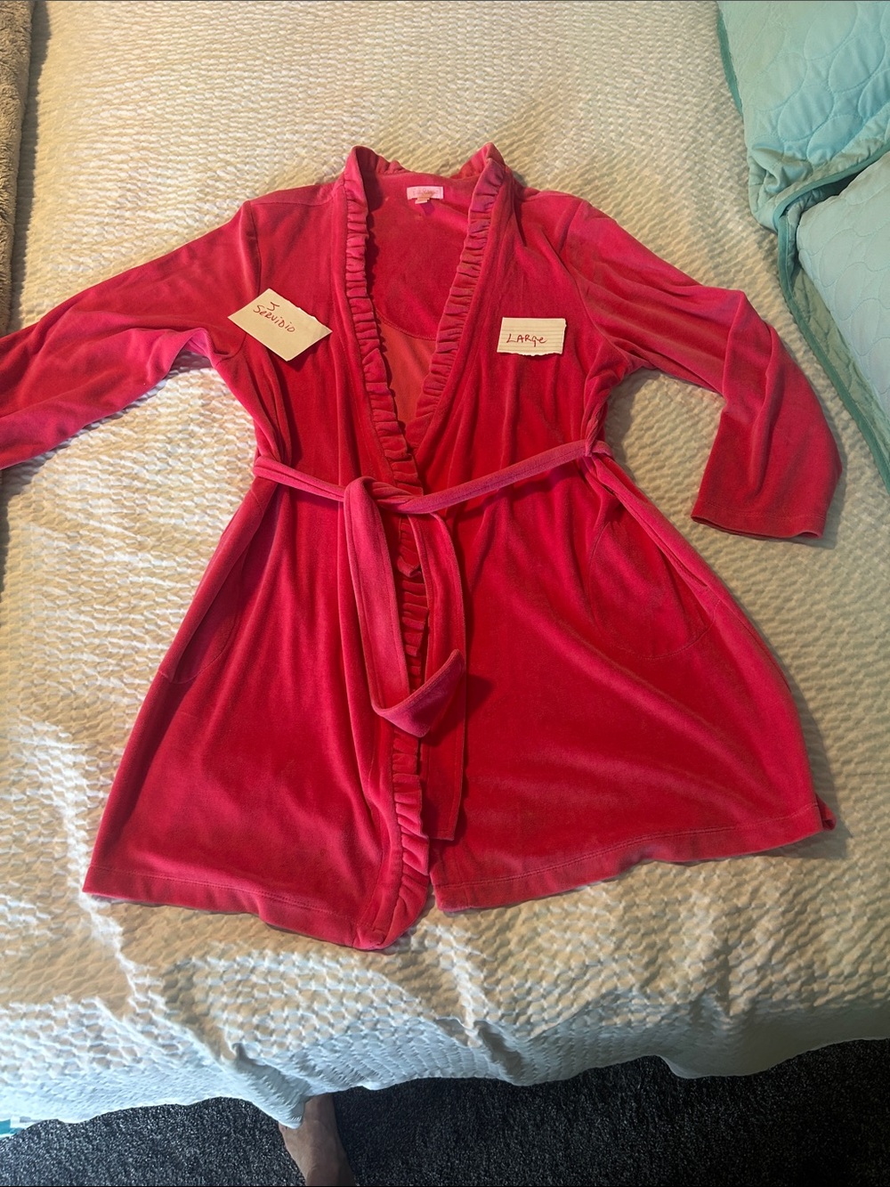 Lilly Pulitzer Pink Velvet Robe with Ruffle Trim